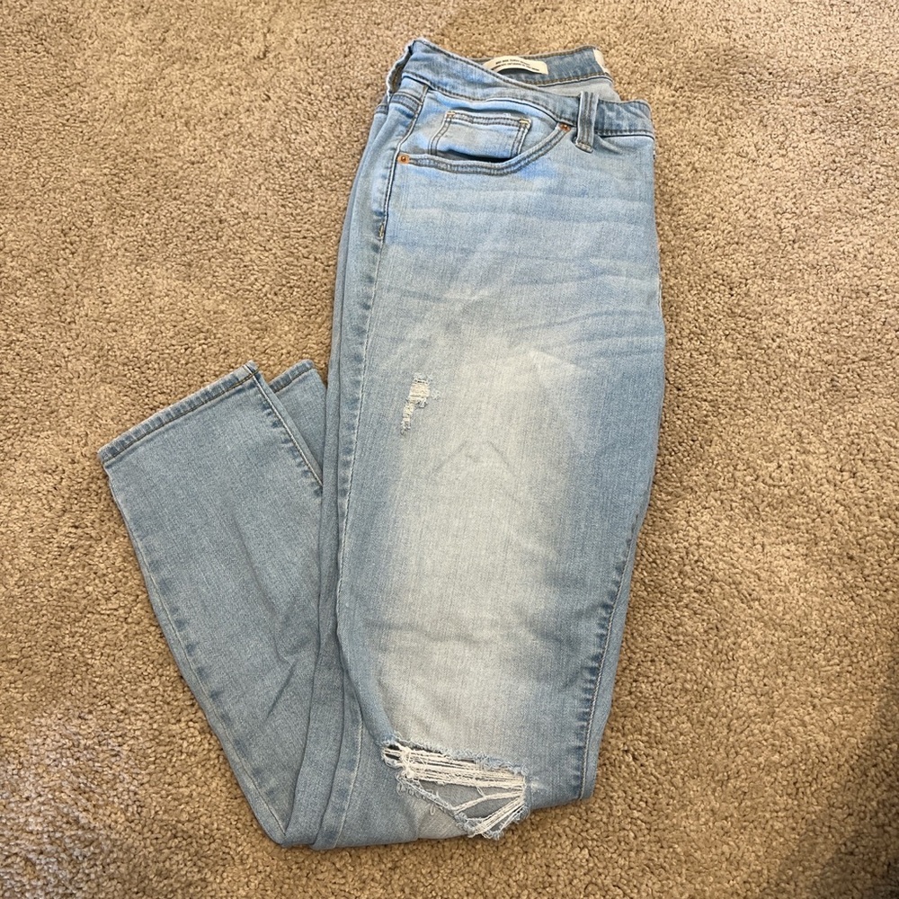 RIPPED MID RISE CURVY SKINNY JEANS